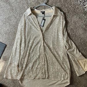 Cream sequin oversized top. Can double as a dress. Size LG